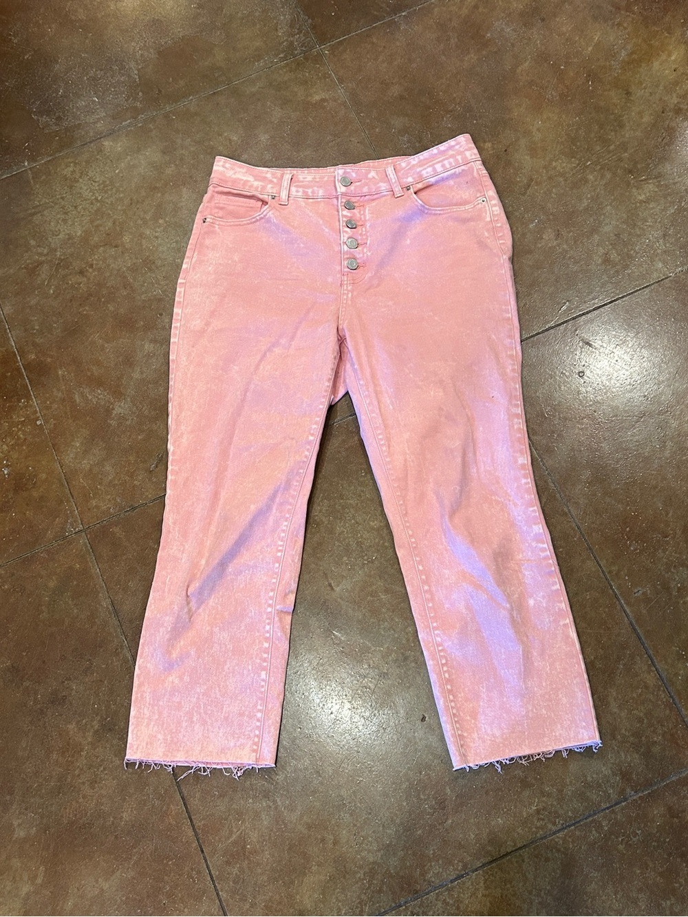 Time and Tru Pink High-Rise Cropped Button-Fly Jeans